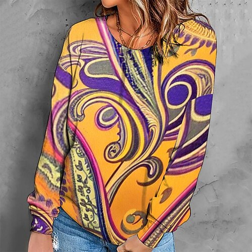 

Women's Sweatshirt Pullover Retro Yellow Graphic Geometric Tie Dye Casual Round Neck Long Sleeve S M L XL 2XL 3XL / Winter