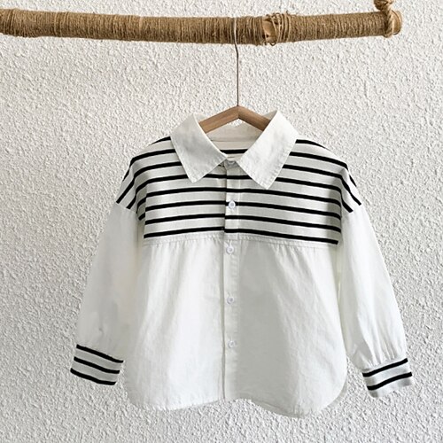 

Kids Boys Shirt Stripe Daily Long Sleeve Fashion 2-8 Years Winter White