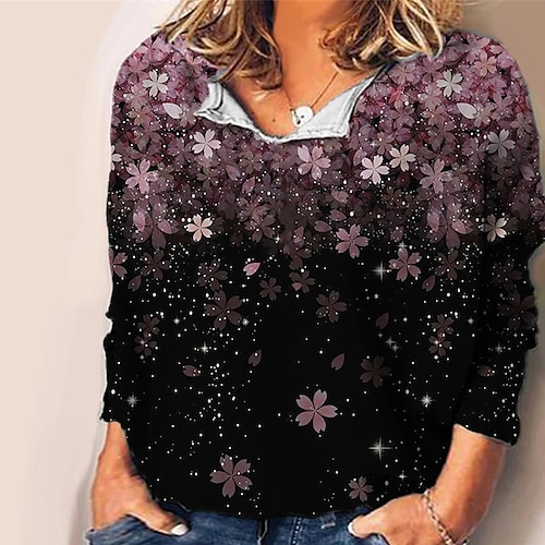 

Women's Plus Size Tops Blouse Shirt Floral Print Long Sleeve V Neck Casual Daily Vacation Polyester Fall Winter Blue Purple