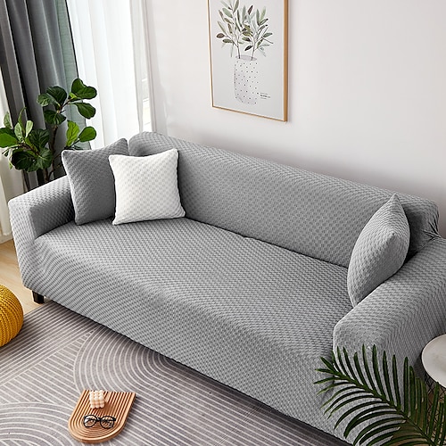 

Stretch Sofa Cover Slipcover Jacquard Elastic Sectional Couch Armchair Loveseat 4 or 3 Seater L Shape Grey Black Botanical Plants Soft Durable Washable