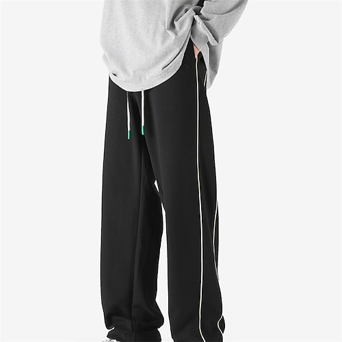 

Men's Trousers Casual Pants Drawstring Elastic Waist Straight Leg Solid Color Comfort Breathable Casual Daily Streetwear Cotton Blend Sports Fashion Loose Fit Green Black Micro-elastic / Elasticity