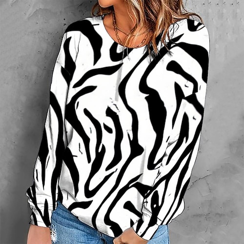 

Women's Sweatshirt Pullover Retro Black Graphic Geometric Tie Dye Casual Round Neck Long Sleeve S M L XL 2XL 3XL / Winter