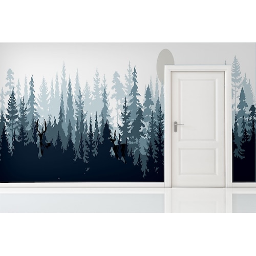 

Art Deco 3D Home Decoration Mural Green Forest Suitable For Living Room Bedroom Hotel Canvas Material Self adhesive Wallpaper Mural Wall Cloth Room Wallcovering