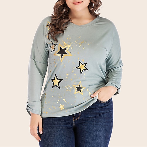 

Women's Plus Size Tops Blouse Shirt Galaxy Print Long Sleeve Crewneck Streetwear Casual Daily Vacation Polyester Fall Winter LightBlue