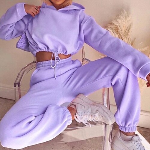 

Women's Plus Size Loungewear Sets Winter Nighty 2 Pieces Pure Color Sport Comfort Soft Home Street Daily Polyester Warm Hoodie Long Sleeve Hoodie Pant Hoodie Winter Fall Green Purple
