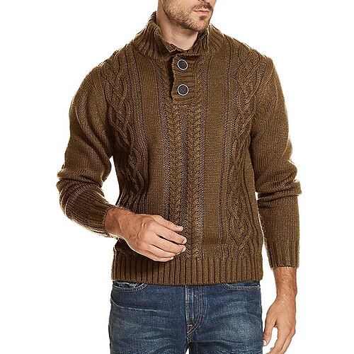 

Men's Pullover Sweater jumper Ribbed Knit Cropped Knitted Solid Color Stand Collar Basic Stylish Outdoor Daily Clothing Apparel Fall Winter Army Green Brown M L XL / Cotton / Long Sleeve / Weekend