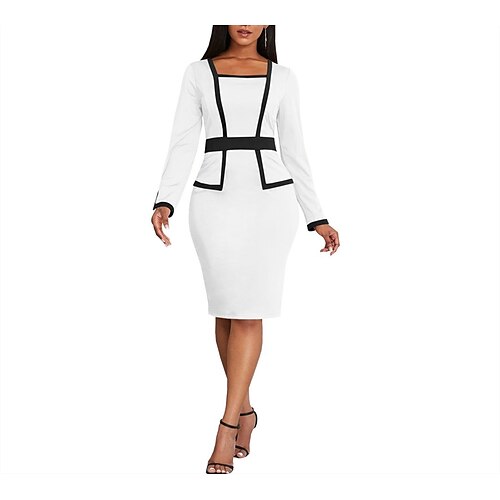 

Women's Bodycon Sheath Dress Black Yellow Wine Long Sleeve Pure Color Patchwork Winter Fall Autumn U Neck Fashion Winter Dress Fall Dress 2022 S M L XL XXL