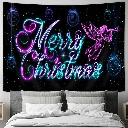 

Christmas Party Wall Tapestry Photography Background Holiday Santa Claus Angel Tree Gift Art Decor Blanket Curtain Hanging Home Bedroom Living Room Decoration Polyester