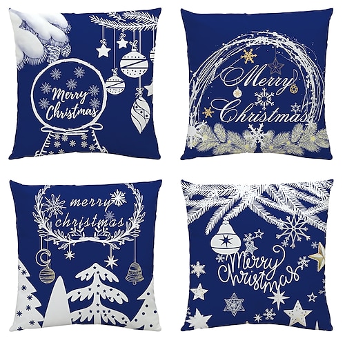 

Christmas Double Side Throw Pillow Cover 4PC Snow Season Soft Decorative Square Cushion Pillowcase for Bedroom Livingroom Sofa Couch Chair Machine Washable