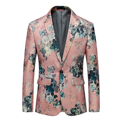 

Men's Fashion Blazer Regular Standard Fit Floral Single Breasted One-button Beige 2022