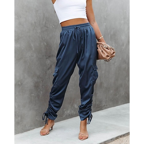 

Women's Joggers Cargo Pants Pants Trousers claret Dark Blue Black Fashion Street Casual Side Pockets Micro-elastic Full Length Comfort Plain S M L XL