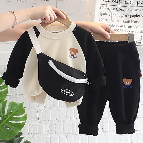 

2 Pieces Kids Boys Hoodie & Pants Clothing Set Outfit Cartoon Long Sleeve Patchwork Cotton Set Street Cool Daily Winter Fall 2-6 Years Green Black Blue