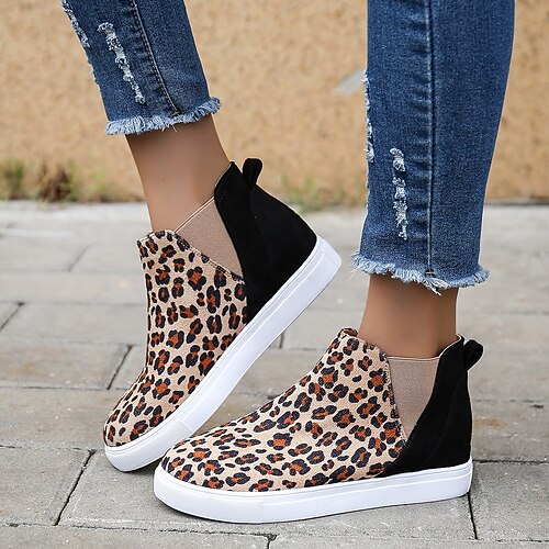 

Women's Sneakers Daily Winter Flat Heel Round Toe Classic Walking Shoes Synthetics Loafer Solid Colored Leopard Dark Brown Black