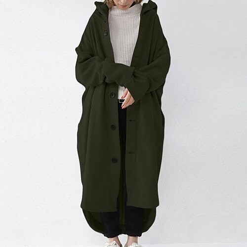 

Women's Winter Coat Windproof Warm Outdoor Street Daily Vacation Pocket Single Breasted Hoodie Minimalism Street Style Solid Color Regular Fit Outerwear Long Sleeve Winter Fall Black Army Green Gray