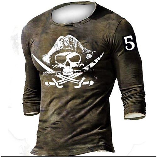 

Men's Unisex T shirt Tee Skull Graphic Prints Crew Neck Army Green Long Sleeve 3D Print Outdoor Street Print Tops Basic Sports Designer Casual