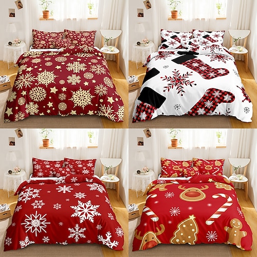 

Christmas Decoration Duvet Cover Set Hotel Bedding Sets Comforter Cover 3 Pcs, Include 1 Duvet Cover, 2 Pillowcases for Double/Queen/King(1 Pillowcase for Twin/Single)