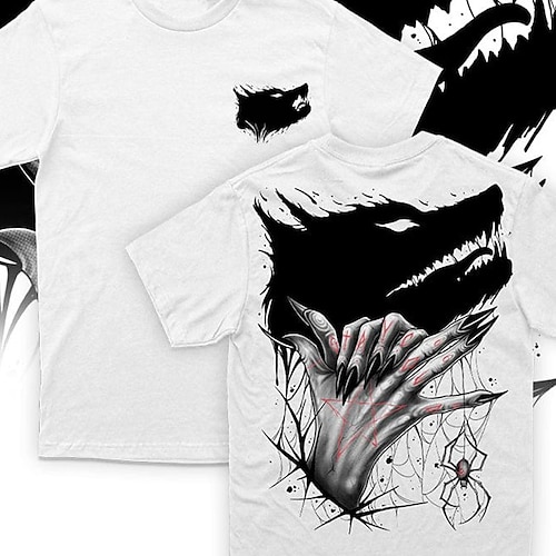 

Men's Unisex T shirt Tee Wolf Graphic Prints Hand Crew Neck White Short Sleeve 3D Print Outdoor Street Print Tops Sports Designer Casual Big and Tall / Summer / Summer