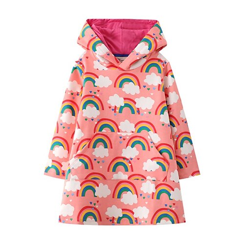 

Enfants petites filles robe arc-en-ciel dessin animé animal une ligne robe école quotidien rose belles robes mignonnes automne hiver 2-6 ans