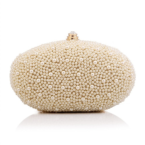 

Women's 2022 Chain Bag Evening Bag Polyester Pearls Chain Pearl Wedding Party White Beige