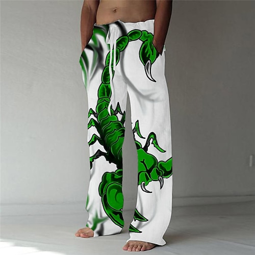 

Men's Trousers Beach Pants Pocket Drawstring Elastic Waist Animal Graphic Prints Comfort Breathable Casual Daily Holiday Streetwear Designer Green Yellow / Elasticity