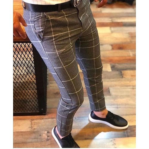 

Men's Chinos Slacks Trousers Jogger Pants Plaid Dress Pants Plaid Checkered Comfort Soft Office Business Streetwear Casual Gray Inelastic / Spring