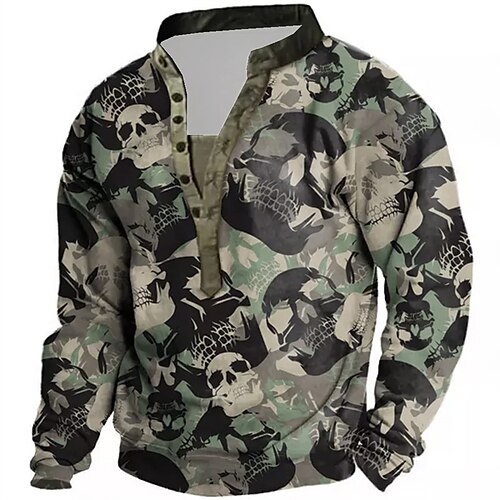 

Men's Unisex Sweatshirt Pullover Button Up Hoodie Army Green Standing Collar Skull Graphic Prints Print Casual Daily Sports 3D Print Streetwear Designer Casual Spring & Fall Clothing Apparel Hoodies