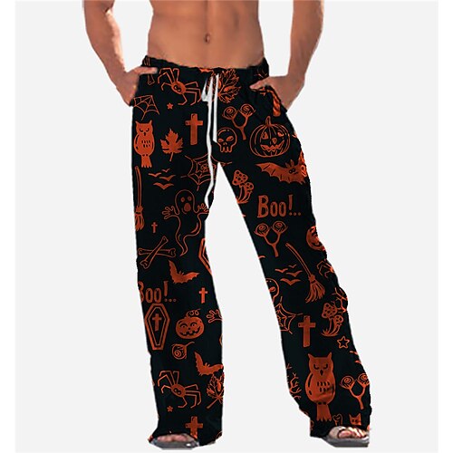 

Men's Trousers Beach Pants Drawstring Elastic Waist 3D Print Pumpkin Graphic Prints Bat Comfort Breathable Halloween Casual Daily Streetwear Designer Black-Red