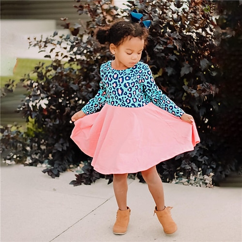 

Kids Girls' Dress Leopard Swing Dress Above Knee Dress Daily Print Long Sleeve Vacation Dress 3-10 Years Winter Pink