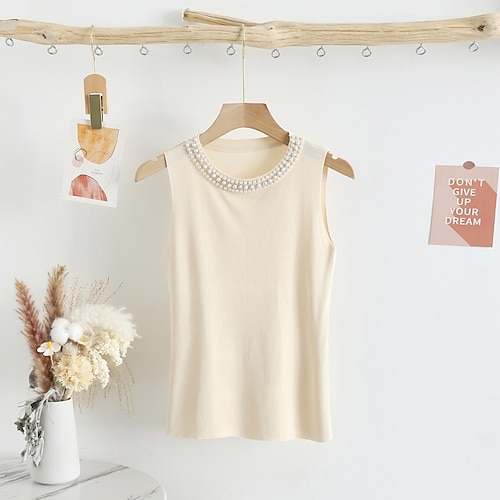 

Women's Sweater Vest Jumper Ribbed Knit Patchwork Knitted Pure Color Crew Neck Stylish Casual Outdoor Daily Spring Summer White Black One-Size / Long Sleeve