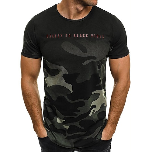 

Men's Camouflage Hunting T-shirt Camo / Camouflage Short Sleeve Outdoor Summer Breathable Soft Sweat wicking Top Cotton Camping / Hiking Military Training Combat Green Grey Red