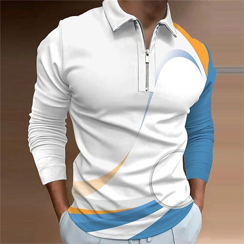 

Per uomo POLO Camicia da golf Golf Gradiente Collo ripiegabile Blu Stampa 3D Esterno Strada Manica lunga Cerniera Stampa Abbigliamento Di tendenza Originale Informale Traspirante