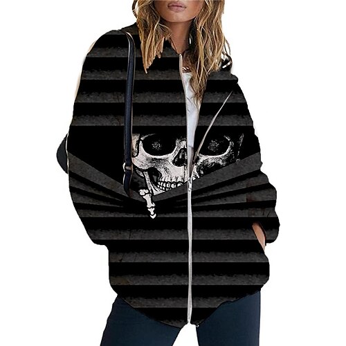 

Women's Hoodie Jacket Warm Breathable Outdoor Halloween Daily Wear Going out Zipper Pocket Print Zipper Hoodie Vintage Sports Comfortable Street Style Skull Regular Fit Outerwear Long Sleeve Winter