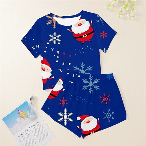 

Women's ChristmasPjs Plus Size Pajamas Sets 2 Pieces Santa Claus Snowflake Fashion Comfort Soft Home Carnival Cotton Spandex Jersey Breathable Crew Neck Short Sleeve T shirt Tee Shorts