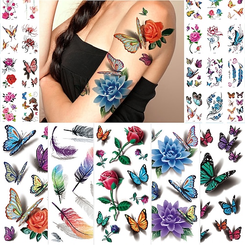 

35 pcs 3D Lily Flower Temporary Tattoos For Women Adults Rose Lotus Anemone Tattoo Sticker Fake Half Sleeve Watercolor Arm Tatoos