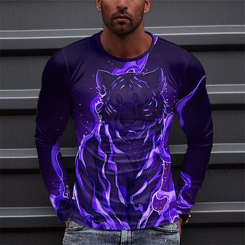 

Men's Unisex T shirt Tee Wolf Graphic Prints Crew Neck Purple Long Sleeve 3D Print Outdoor Halloween Print Tops Basic Sports Designer Casual