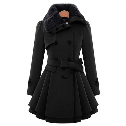 

Women's Plus Size Coat Lace up Button Plain Outdoor Date Long Sleeve Turndown Regular Fall Winter Green Dark Green Black L XL XXL 3XL 5XL