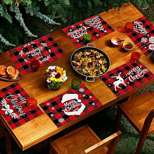 

Christmas Placemat Linen Nordic Style English Alphabet Napkin Western Restaurant Tablecloth Single-Layer Insulation Table Mat
