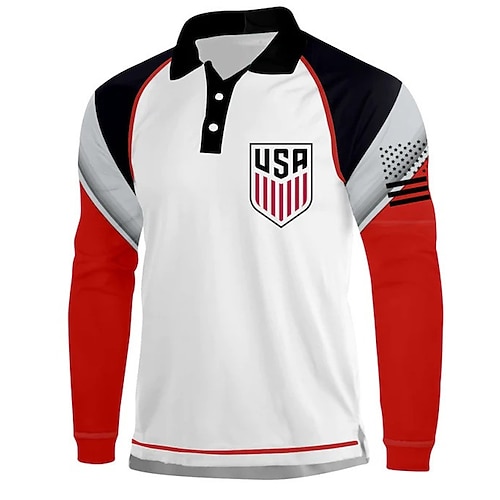

Men's Collar Polo Shirt Golf Shirt Geometry National Flag Turndown White 3D Print Outdoor Street Long Sleeve Button-Down Print Clothing Apparel Fashion Designer Casual Breathable