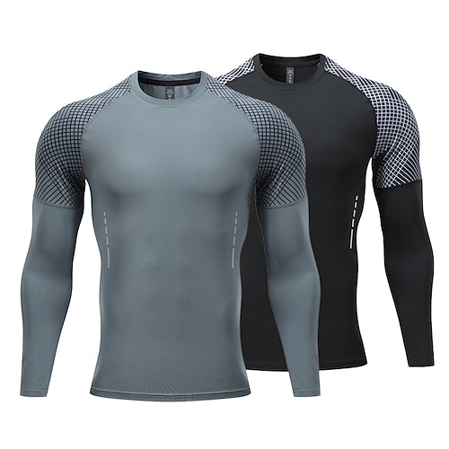 

Men's Compression Shirt Patchwork Long Sleeve Compression Clothing Athletic Athleisure Thermal Warm Breathable Moisture Wicking Gym Workout Running Active Training Sportswear Activewear Color Block