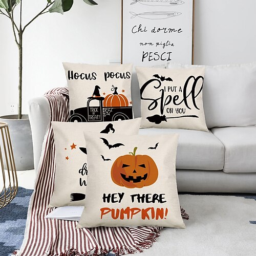 

Halloween Party Double Side Cushion Cover 4PC Soft Decorative Square Cushion Case Pillowcase for Bedroom Livingroom Sofa Couch Chair Superior Quality Machine Washable