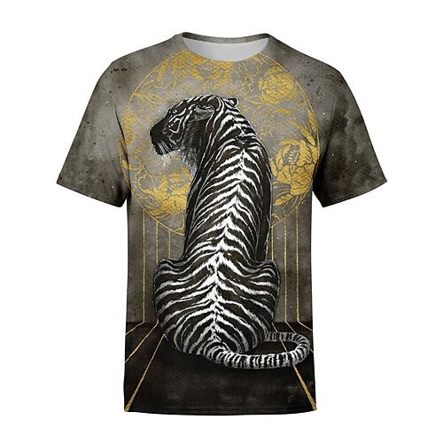 

Men's Unisex T shirt Tee Animal Graphic Prints Crew Neck Gray Short Sleeve 3D Print Outdoor Street Print Tops Sports Casual Classic Big and Tall / Summer / Summer