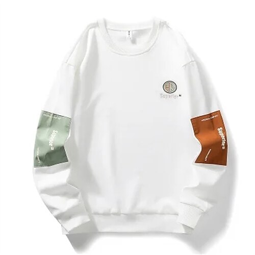 

Men's Sweatshirt Pullover Round Neck Color Block Letter Embroidery Casual Athletic Hoodies Sweatshirts Long Sleeve White Black