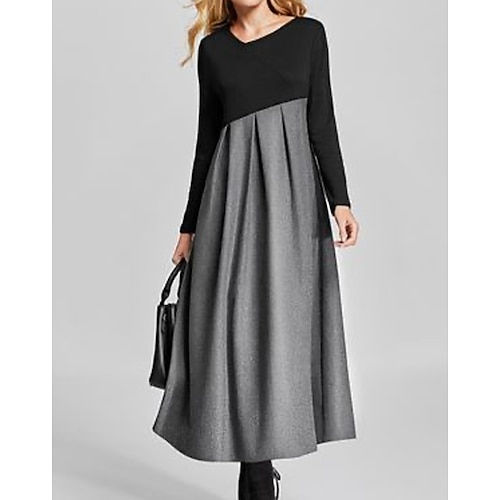 

Women's Casual Dress Midi Dress Black Long Sleeve Pure Color Patchwork Winter Fall Autumn V Neck Modern Winter Dress Weekend Fall Dress 2022 S M L XL 2XL 3XL