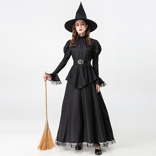 

Witch Cosplay Costume Masquerade Adults' Women's Cosplay Performance Masquerade Festival / Holiday Polyster Black Women's Easy Carnival Costumes Solid Color Halloween / Dress / Hat / Waist Belt / Hat