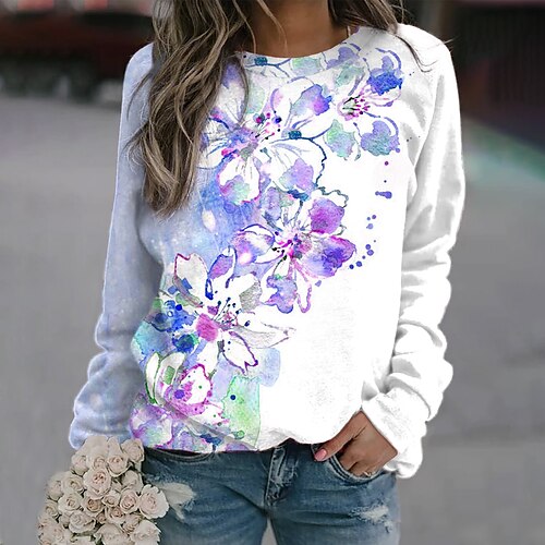 

Women's Sweatshirt Pullover Floral Print Daily Sports 3D Print Active Streetwear Clothing Apparel Hoodies Sweatshirts Green Blue