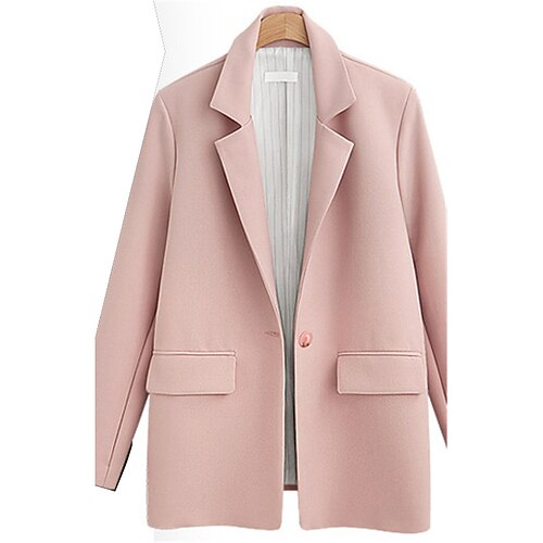 

Women's Blazer Warm Breathable Outdoor Office Work Pocket Single Breasted Turndown OL Style Elegant Modern Solid Color Regular Fit Outerwear Long Sleeve Winter Fall Black Pink S M L XL XXL 3XL