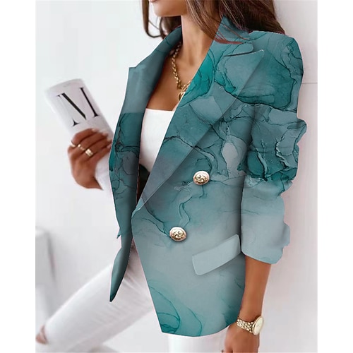 

Women's Blazer Breathable Formal Office Work with Pockets Print Double Breasted Turndown Elegant Formal Modern Office / career Color Gradient Regular Fit Outerwear Long Sleeve Winter Fall Light Blue