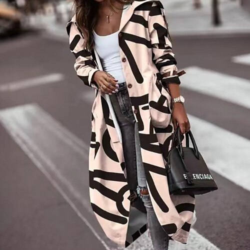 

Women's Winter Coat Warm Breathable Street Holiday Vacation Going out Pocket Single Breasted Hoodie Active Fashion Modern Street Style Geometric Regular Fit Outerwear Long Sleeve Winter Fall Black