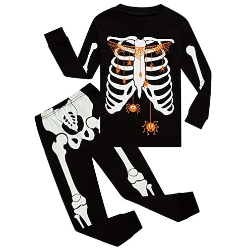 

Kids Girls' Halloween T-shirt Pants T-shirtSet Clothing Set 2 Pieces Long Sleeve Black Purple Pink Skull Print Street Sports Vacation Fashion Comfort Daily 3-12 Years