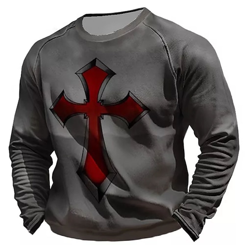 

Men's Unisex Sweatshirt Pullover Dark Gray Crew Neck Knights Templar Graphic Prints Cross Patchwork Print Daily Sports Holiday 3D Print Streetwear Designer Casual Spring & Fall Clothing Apparel